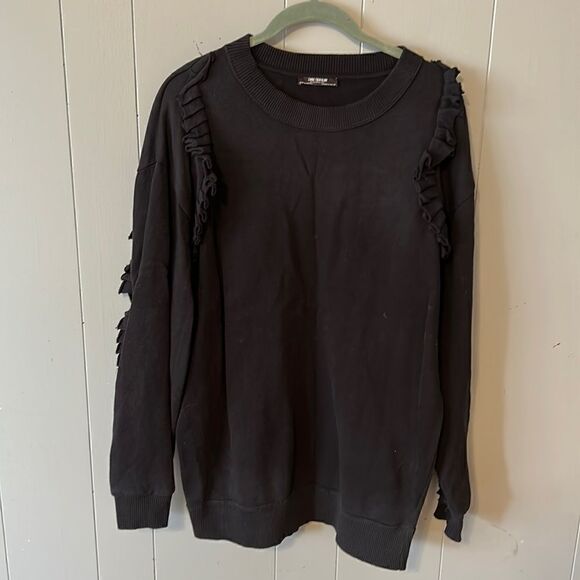 Zara Black Ruffle Sweatshirt Size Small - Picture 1 of 2